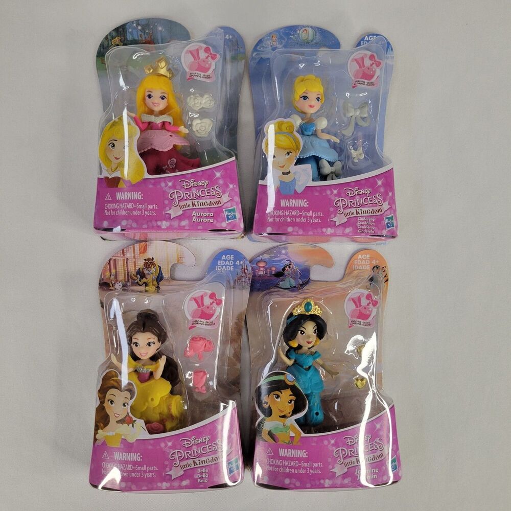Lot 4 Disney Princess Little Kingdom Snap In Accessories Mini Dolls 3" Figures